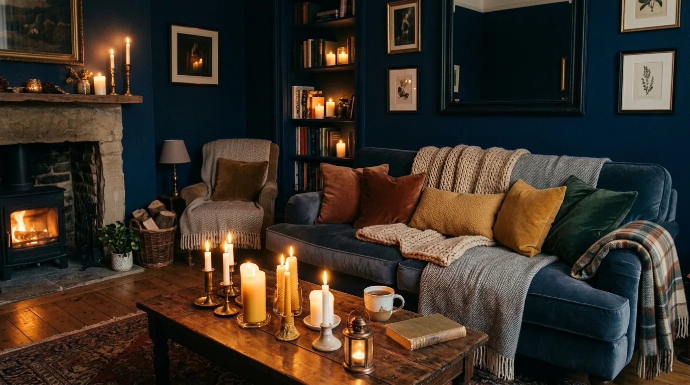 Use dark wood to add warmth to the palette inspiration for a moody living room.